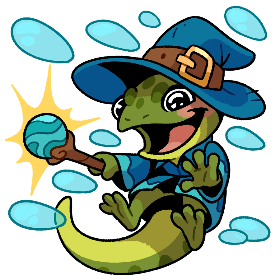 Leo the lizard wizard casting a spell